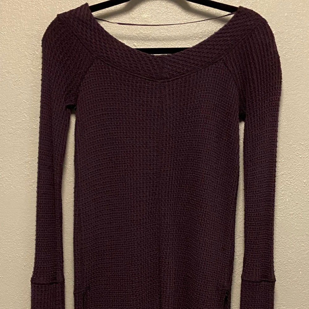Free People Plum Purple Waffle Long Sleeve Long Cuff Tunic Top 4598 - Picture 2 of 8